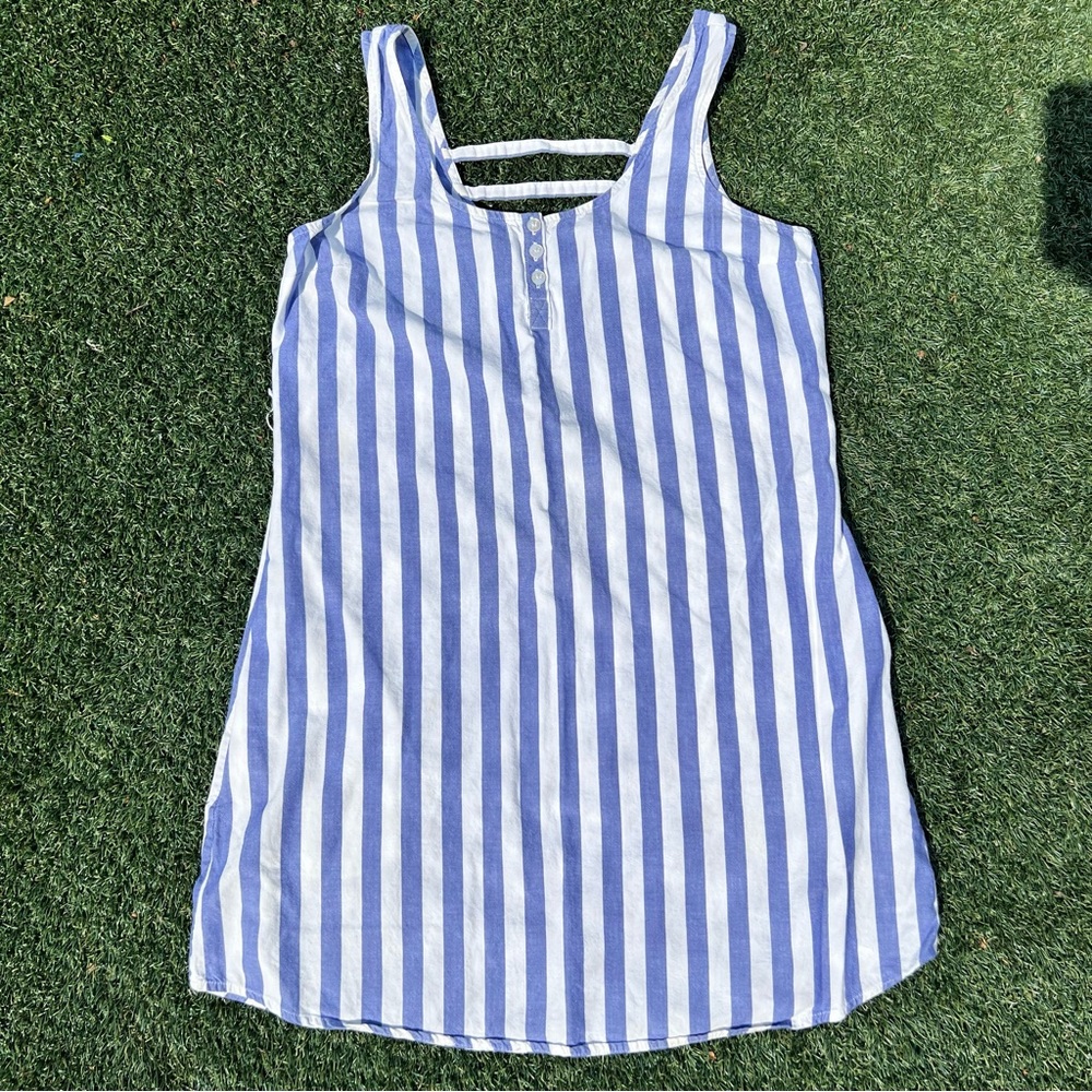 Lark & Wolf Blue and White Striped cotton Mini Dress M- Sleeveless Summer Shift